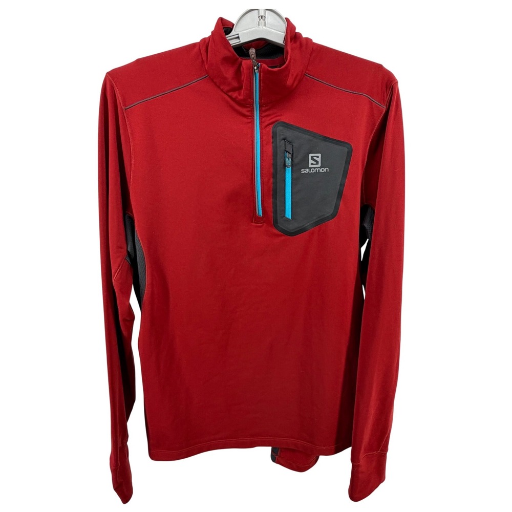 Salomon Mens Red Quarter Zip Pullover Long Sleeve Active Running Shirt Size L